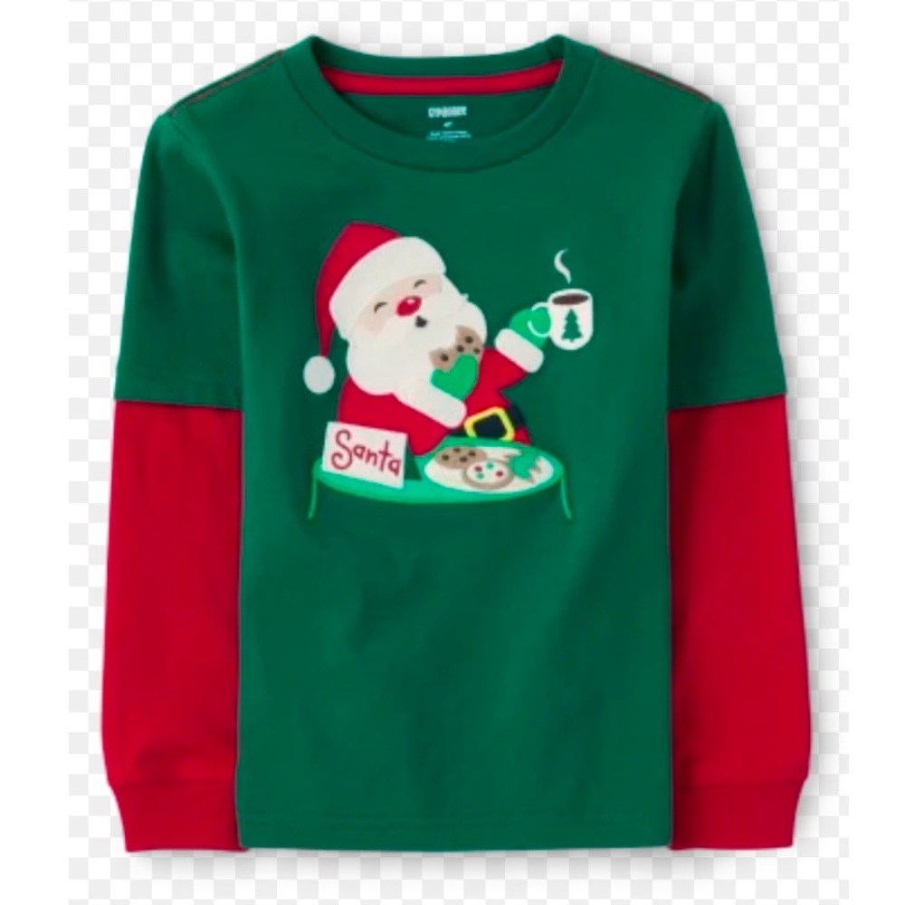 VGUC Gymboree Boys Christmas Embroidered Santa Layered Top in Green / Red 3T